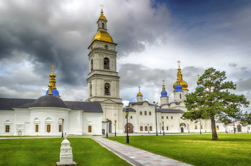 Fototapeta na wymiar Tobolsk Kremlin courtyard Sophia-Assumption Cathedral panorama m