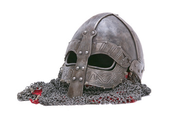 Viking helmet on a white background