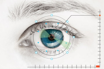 Scanner on blue human eye