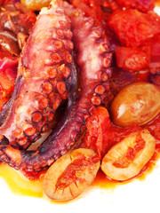 Octopus with tomato sauce and olives