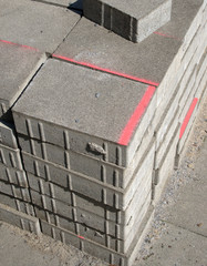 Heap of concrete blocks or bricks, grey