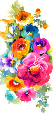 화려한 수채화 꽃무리