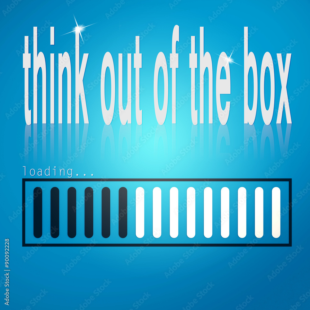 Poster blue loading bar with think out of the box word
