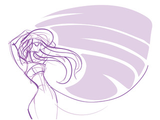 young women Bohemian chic outfit, gesture sketch