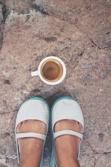 Selfie of coffee with shoes