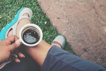 Selfie of coffee with shoes