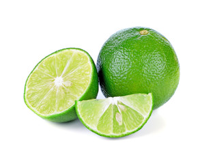 Fresh lime and slice isolated on white background