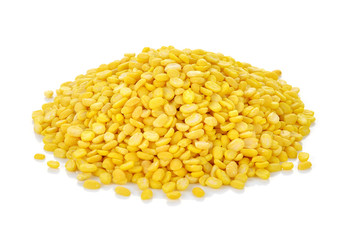 peeled split mung bean isolated on white.