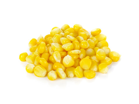 Sweet whole kernel corn on white background