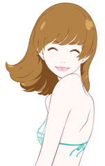 水着女性　笑顔