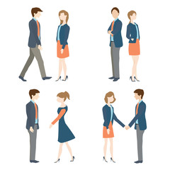 Businesswoman and businessman in various  positions.