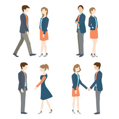 Fototapeta premium Businesswoman and businessman in various positions.