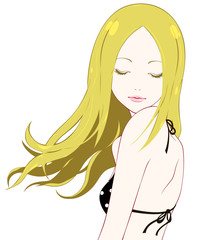 水着女性　目を閉じる