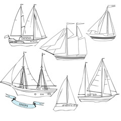 Ships.Set of sketches