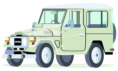 Caricatura Toyota Land Cruiser blanco vista frontal y lateral