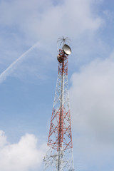 Telecommunication mast TV antennas with blue sky