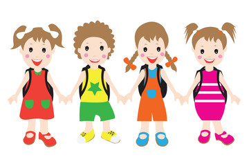 Group of children students.flat design.