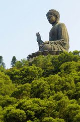 Naklejka premium Famous statue landmark Big Buddha Lantau Island Hong Kong China