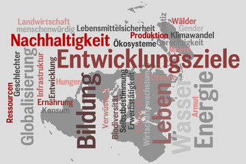 UNO-Entwicklungsziele, im Hintergrund die Staaten