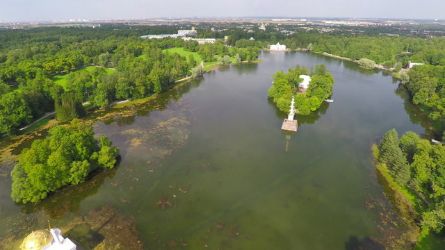 Flying over Catherine park, Tsarskoe Selo (Pushkin), St. Petersburg, Russia
