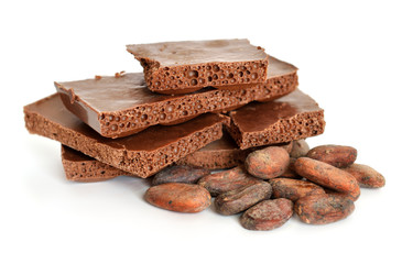 Milk air chocolate with Cocoa beans before roast.