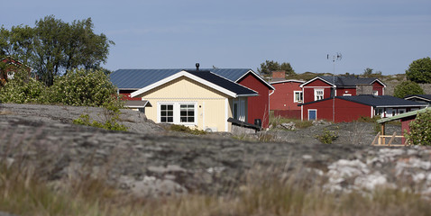 Fototapeta na wymiar Village houses in remote island of Utö, Finland, Northern Europe