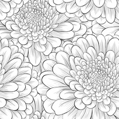 Beautiful seamless background with monochrome black and white flowers.