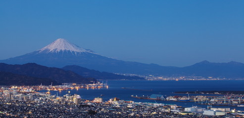Fototapeta na wymiar Mountain Fuji and Shimizu sea port at Shizuoka prefecture