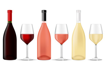Bottles of wine - red, white and rose