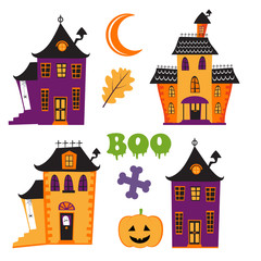 Halloween set with haunted houses