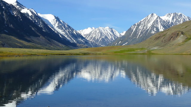mountain landscape with lake in Altay, Russia, zoom in
