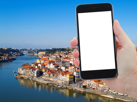 travel concept with old town of Porto, Portugal