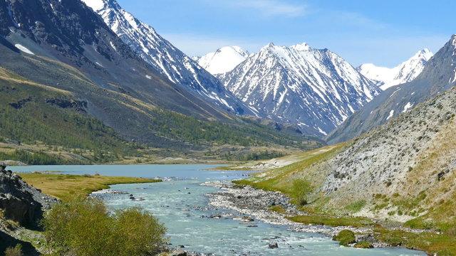 mountain landscape with river in Altay, Russia

