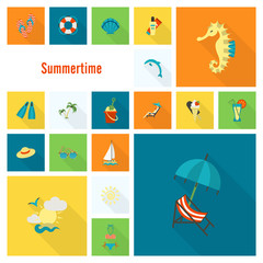 Summer and Beach Simple Flat Icons