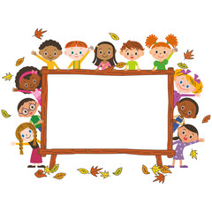 秋のフレームと子供達