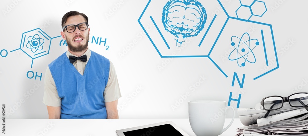Poster composite image of geeky hipster pulling a silly face
