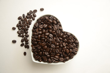 Love Heart Bowl of Fresh Coffee Beans Spilling Out