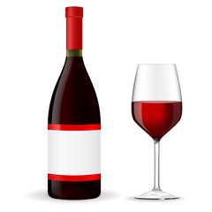 Red wine with glass and blank label