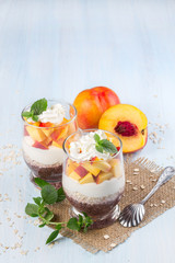 Chia seeds with oat flakes and peaches