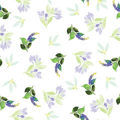 Fototapeta na wymiar Seamless pattern with flowers watercolor. Gentle colors. Female
