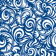 Traditional Russian vector seamless pattern in gzhel style. Can be used for banner, card, poster, invitation, label, menu, page decoration or web design