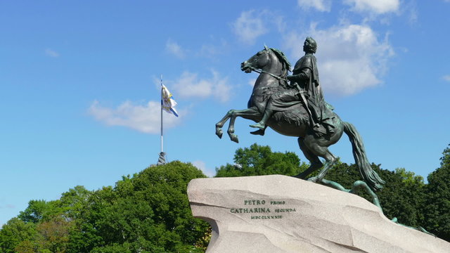 Peter I famous statue in St. Petersburg Russia - timelapse
