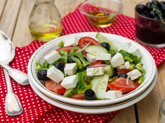 Greek salad bulgarian salad with summer vegetables, olives and f