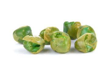 Sugar pea with salt on white background