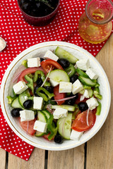 Greek salad bulgarian salad with summer vegetables, olives and f