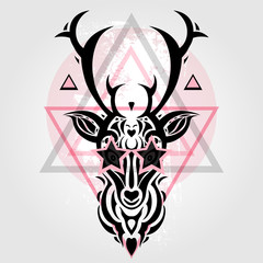 Deer head. Tribal pattern.