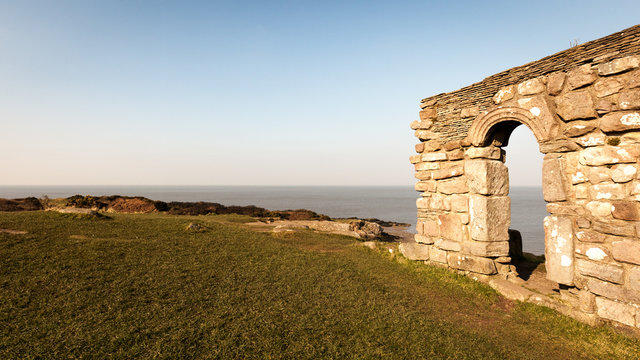 St. Patrick's Chapel, Heysham, UK. The remains of the 11th Century St. Patrick's Chapel overlooking Morecambe Bay in the North West of England.