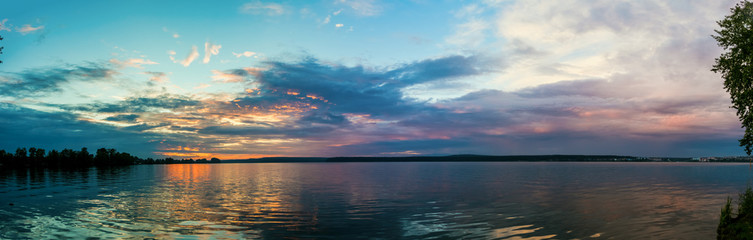 Panorama of sunset in lake