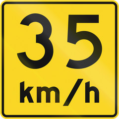 A road sign in Canada - Speed limit 35 kmh. This sign is used in Quebec
