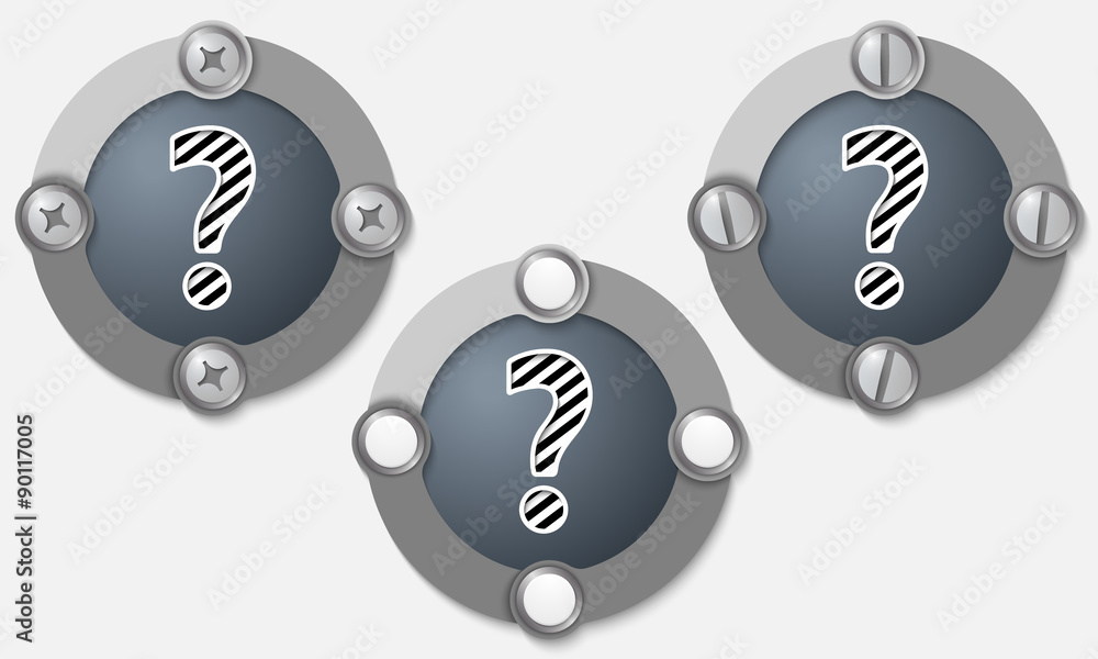Poster set of three abstract icons with screws and question mark
